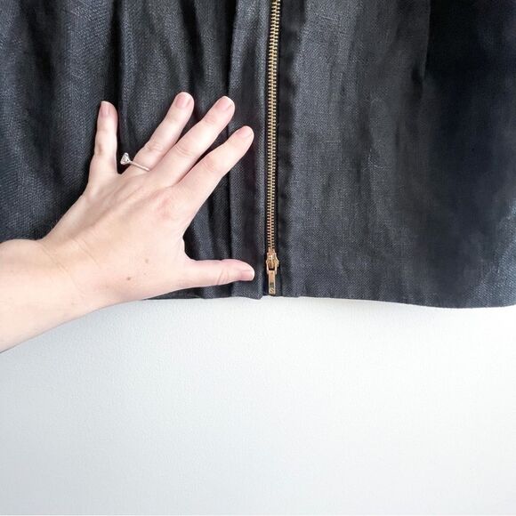 Tory Burch Schafer Linen Mini Skirt Black Women's 6 Lined Gold Buttons Pockets - Picture 4 of 11